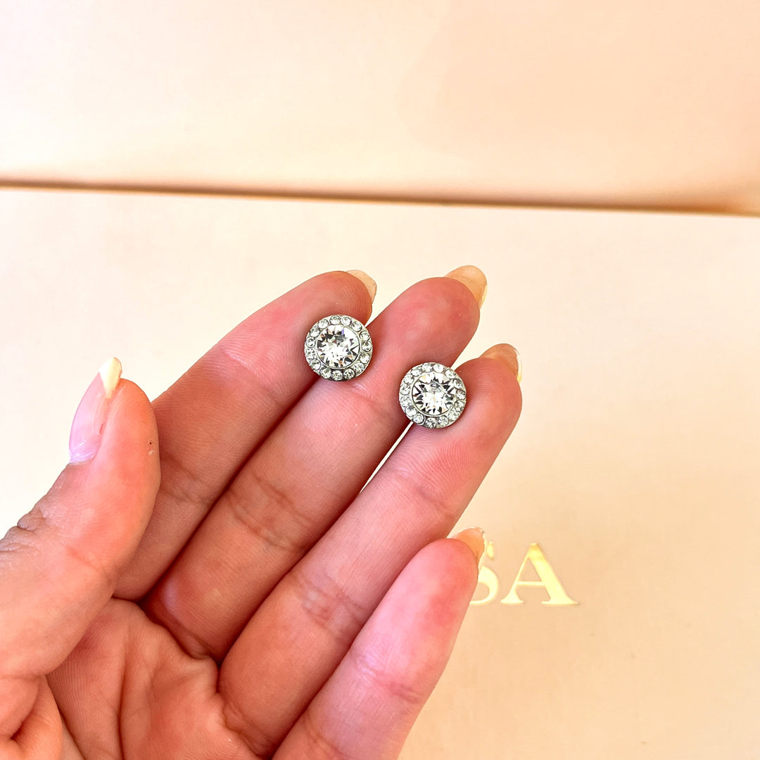 Swarovski crystals round white gold plated studs