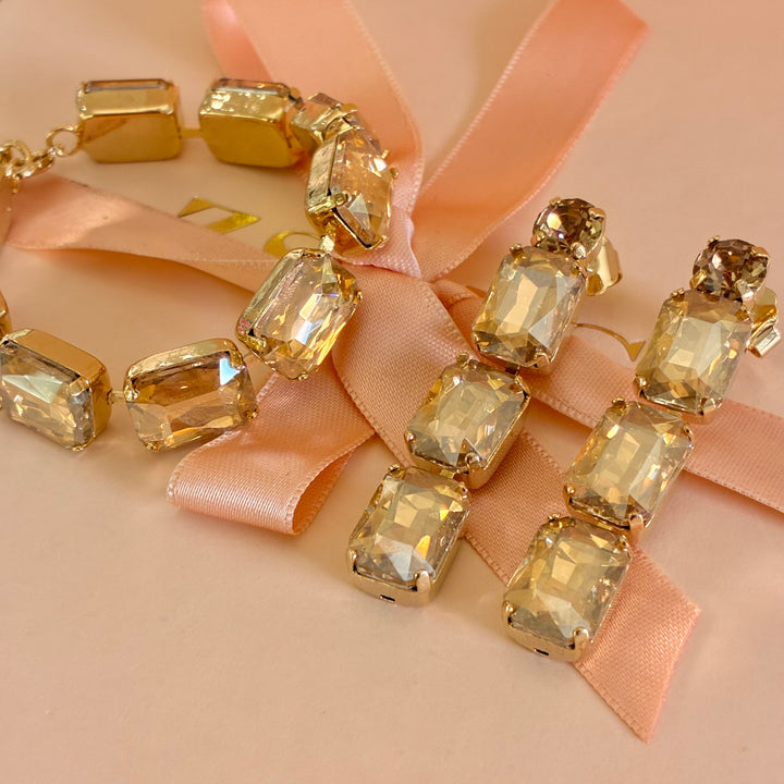 Rectangular bronze Swarovski crystals set