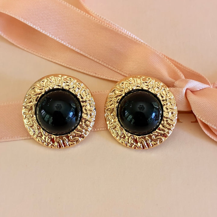 Half black ball and texture gold plated studs