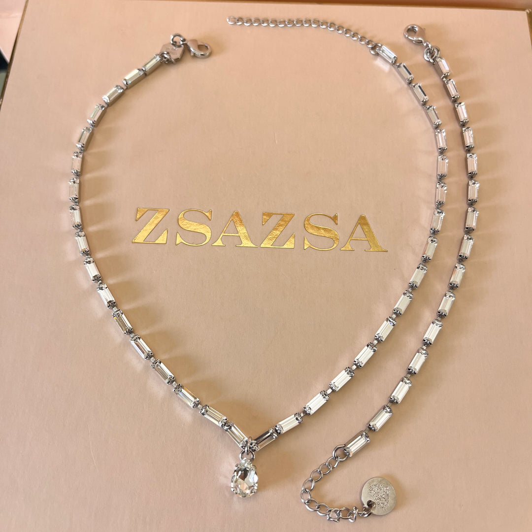 Swarovski crystals baguette white gold plated necklace and bracelet