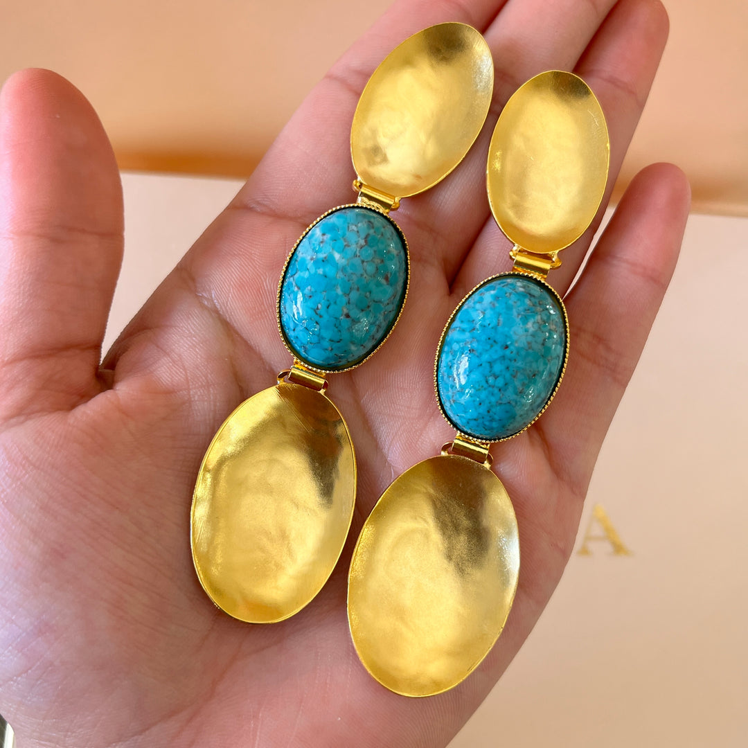 Turquoise ovals long earrings