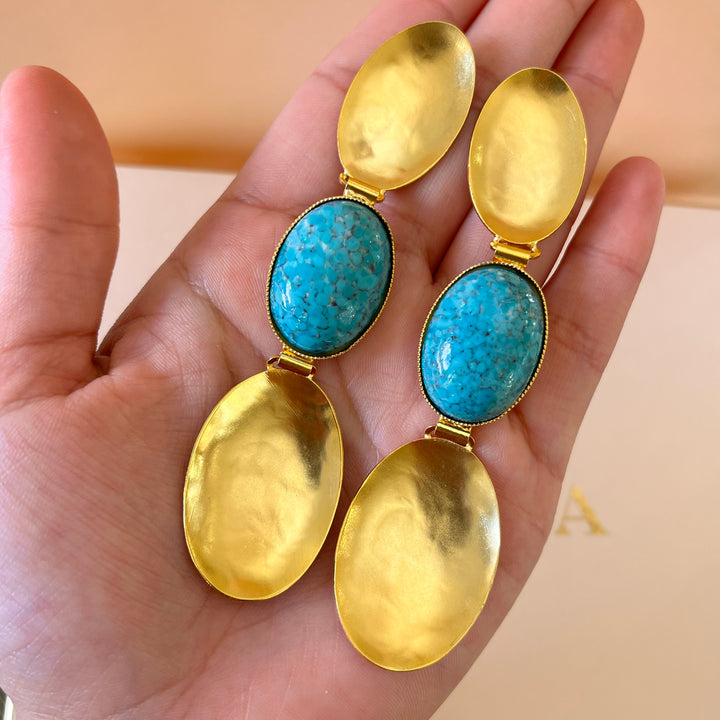 Turquoise ovals long earrings
