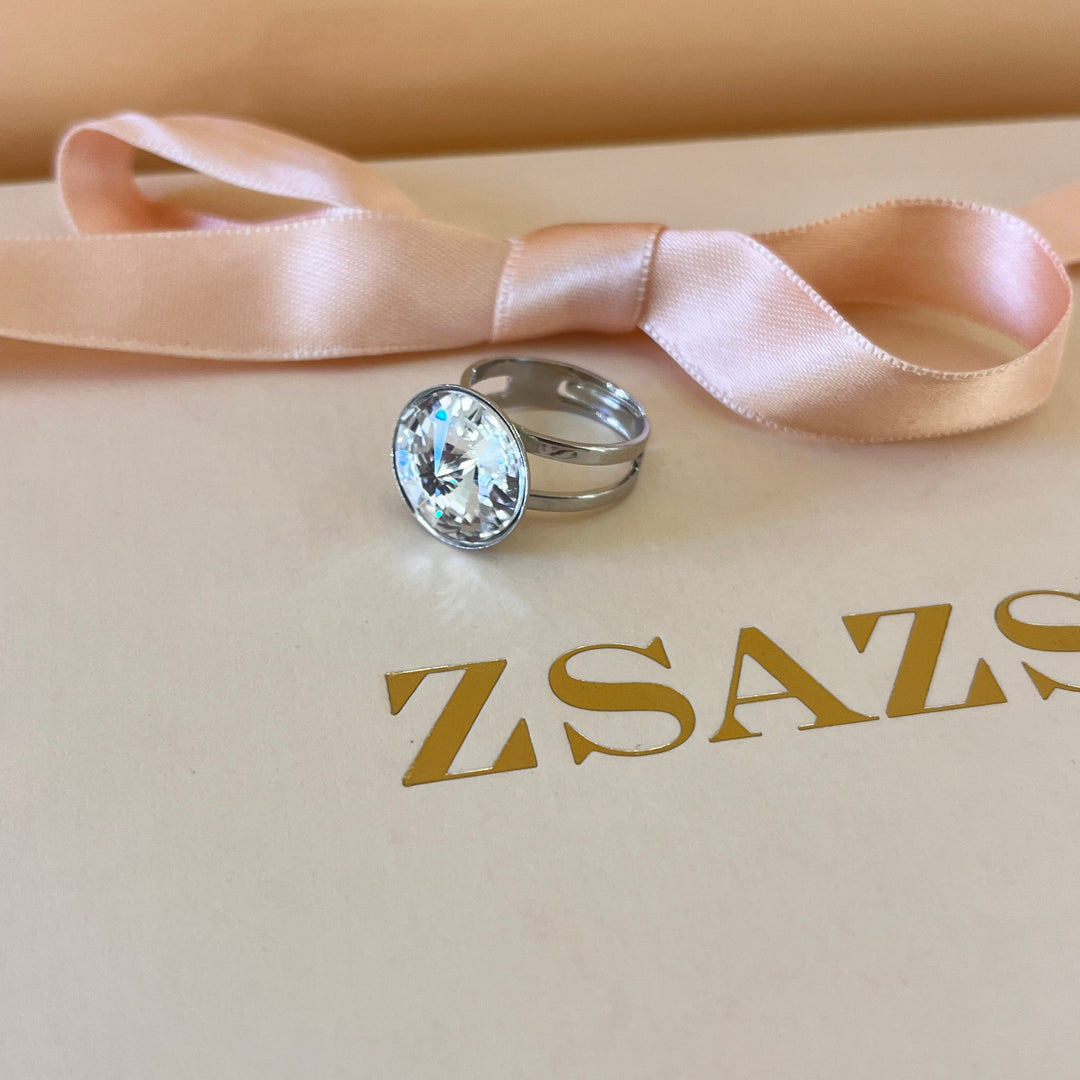 Swarovski crystals white gold plated earrings and ring