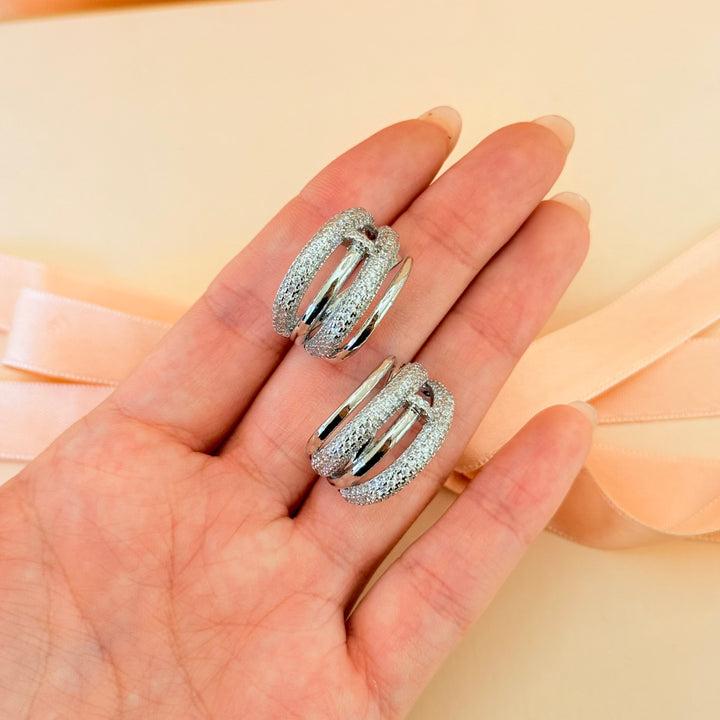 Chunky triple hoop zircone silver