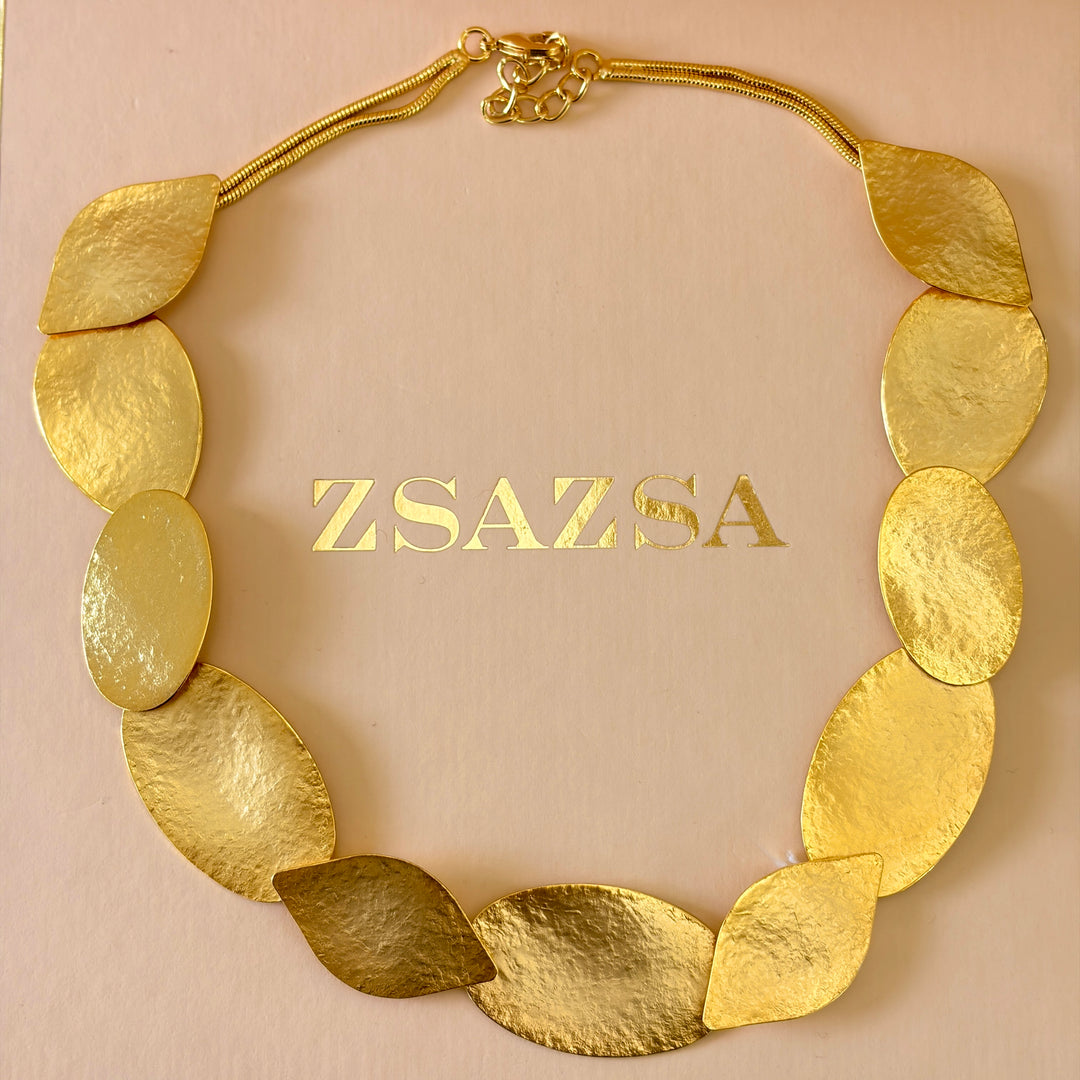 Handmade Oval Shapes Statement Gold Necklace | Gold Plated | ZsaZsa