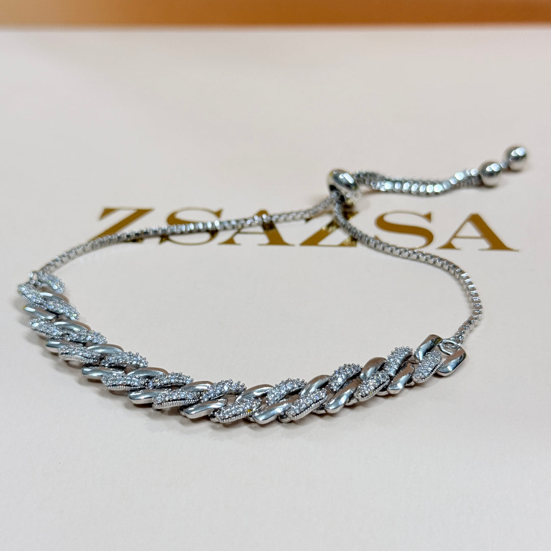 Chain design zircone silver necklace and bracelet