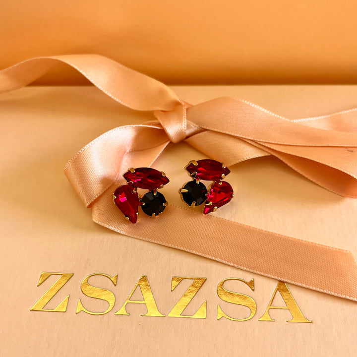 Red and black Swarovski crystals studs