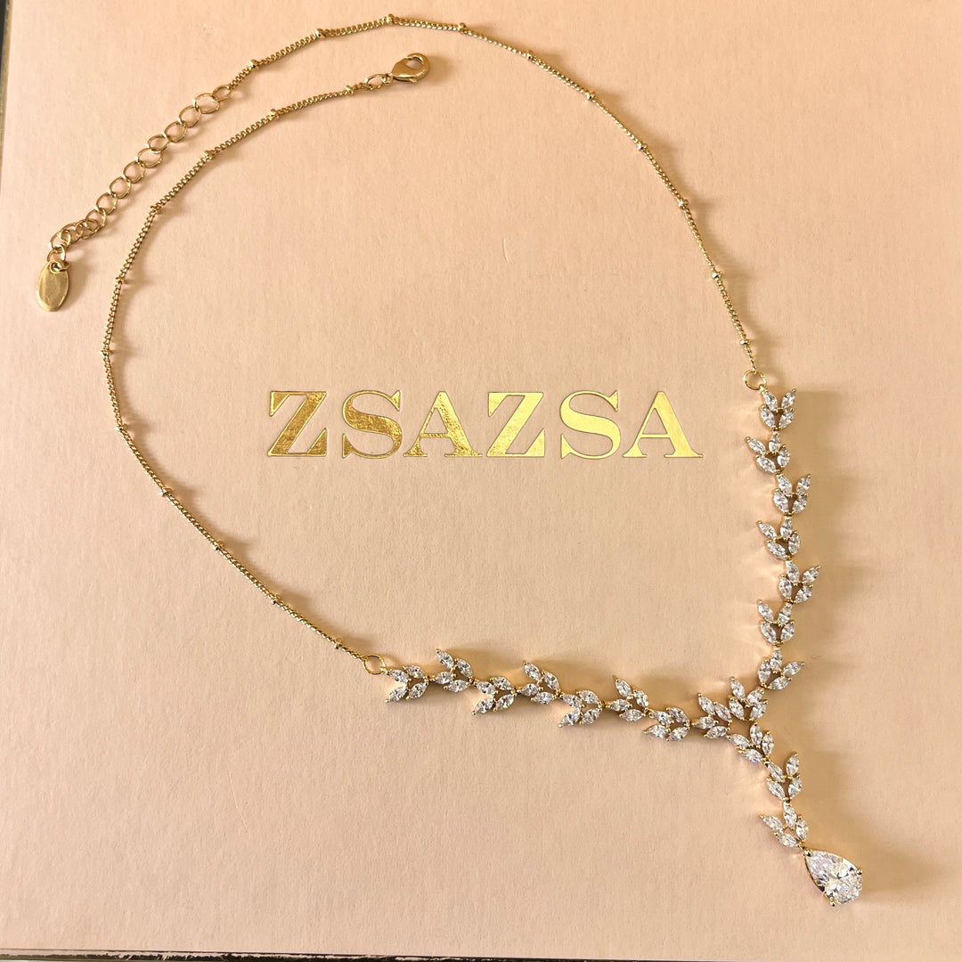 Zircone marquise and teardrop gold plated set