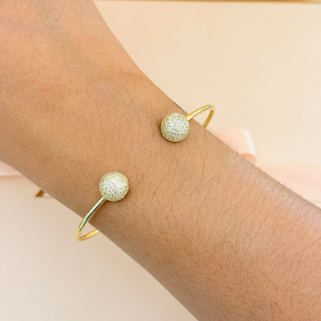 Zircone half ball gold plated bangle