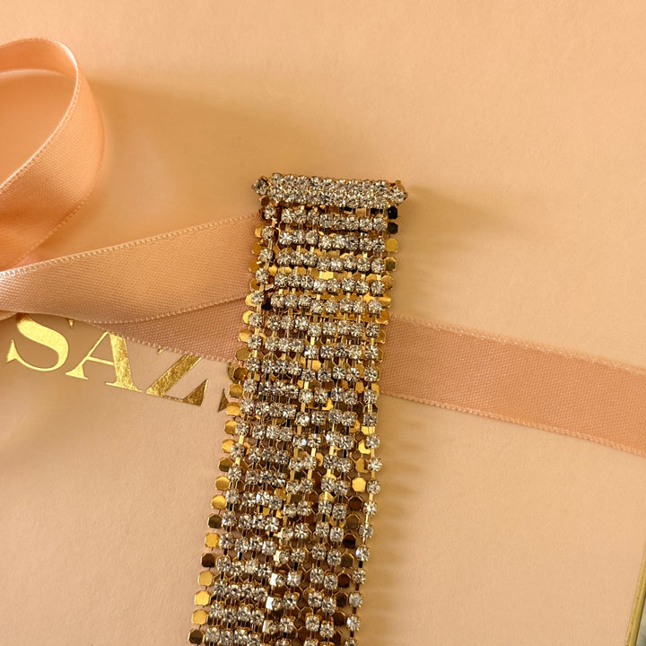 Fringe rhinestone gold plated brooch