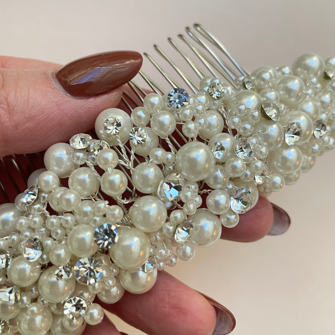 Sophisticated silver and pearl comb