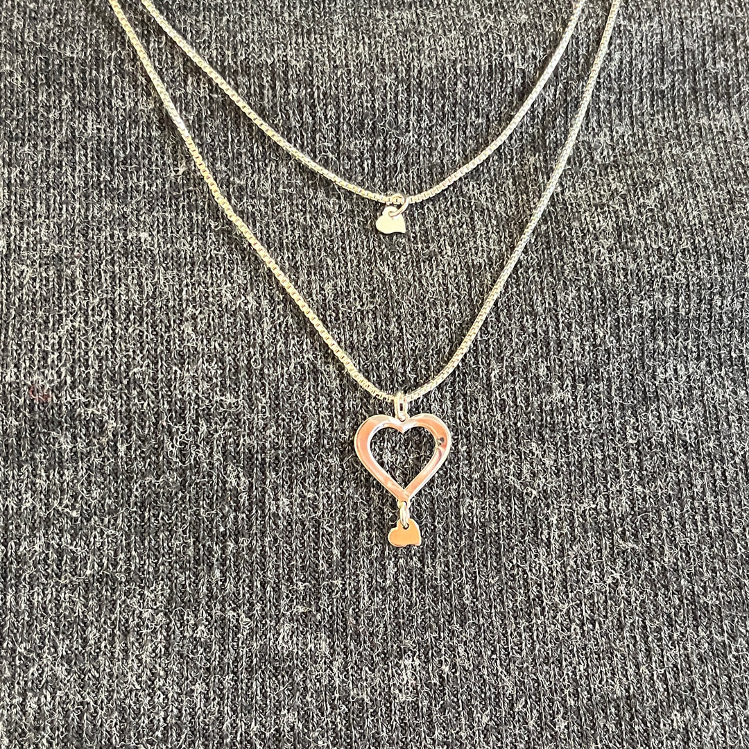 Hearts white gold plated 2 rows necklace