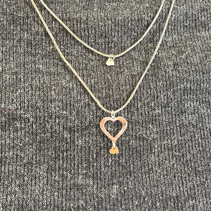 Hearts white gold plated 2 rows necklace