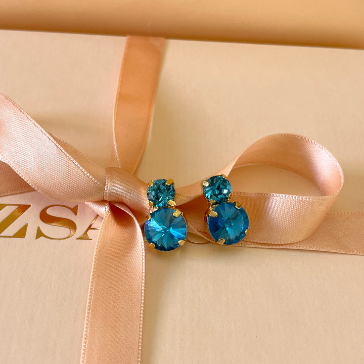 Turquoise double Swarovski crystals studs