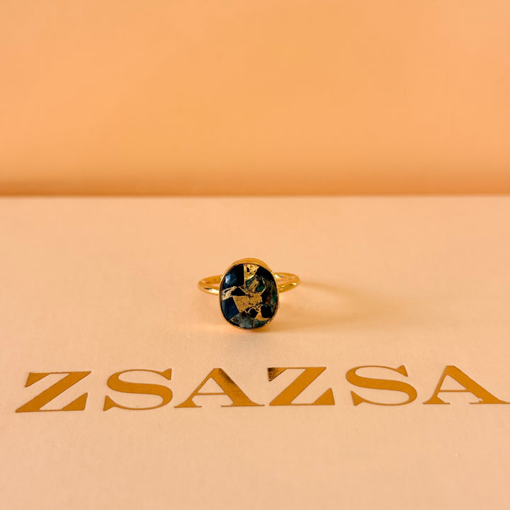 Green natural stone earrings and ring