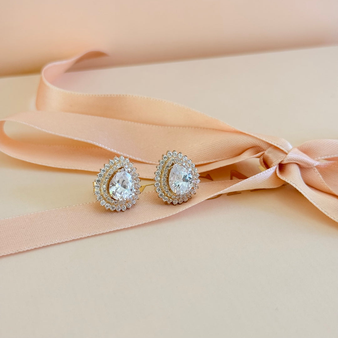 Teardrop zircone gold plated earrings