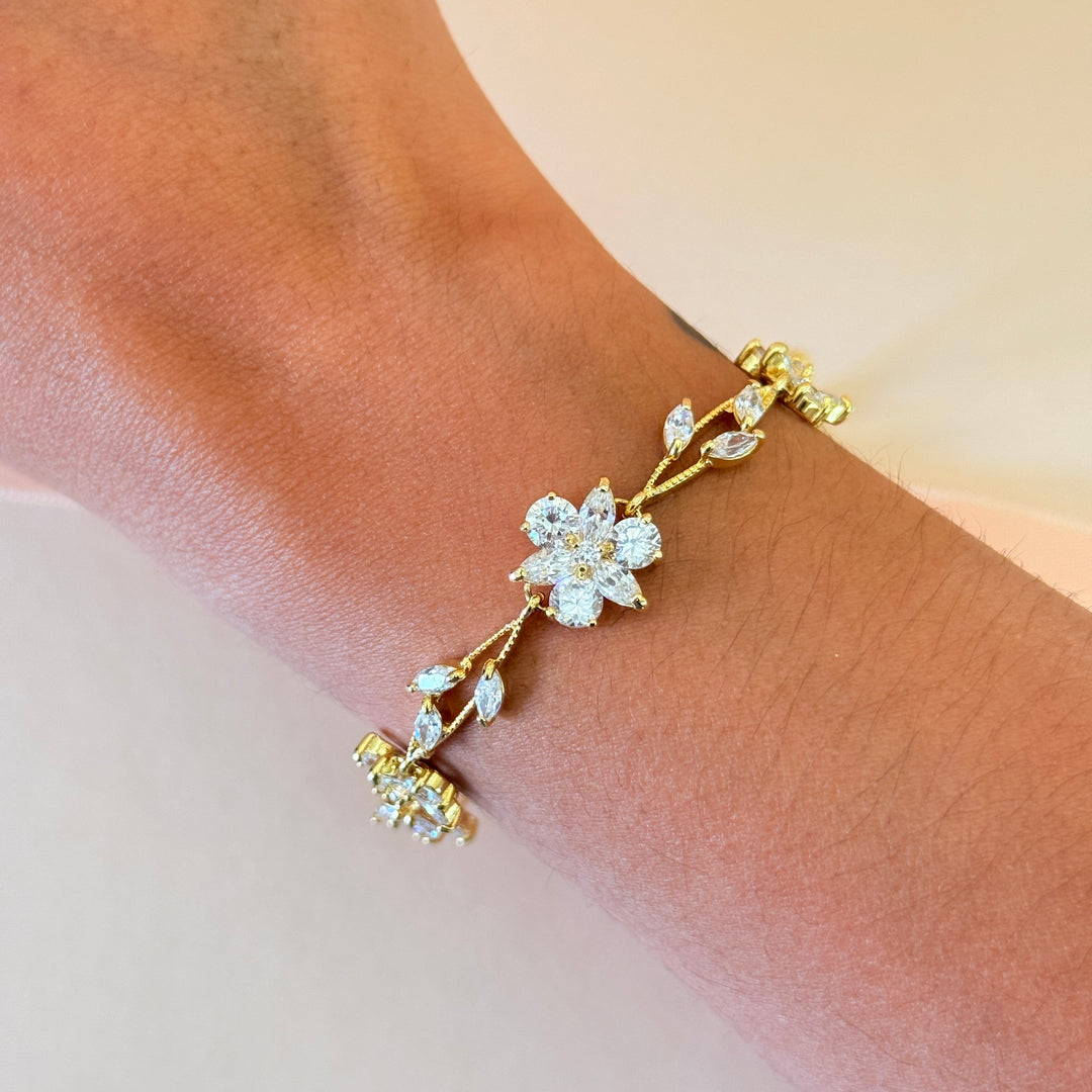 Zircone flower & marquise gold plated bracelet