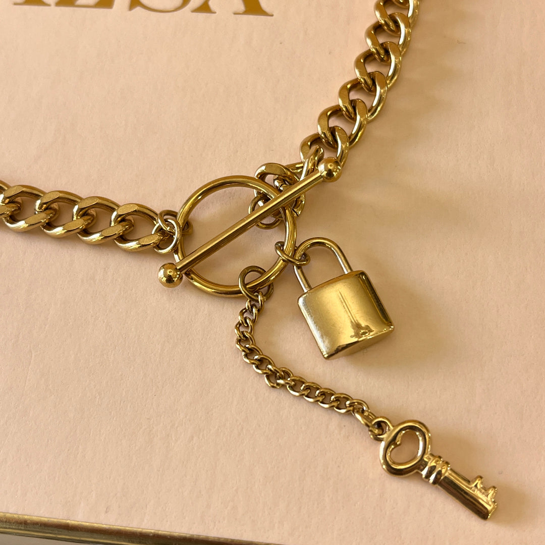 Lock and key stainless steel necklace