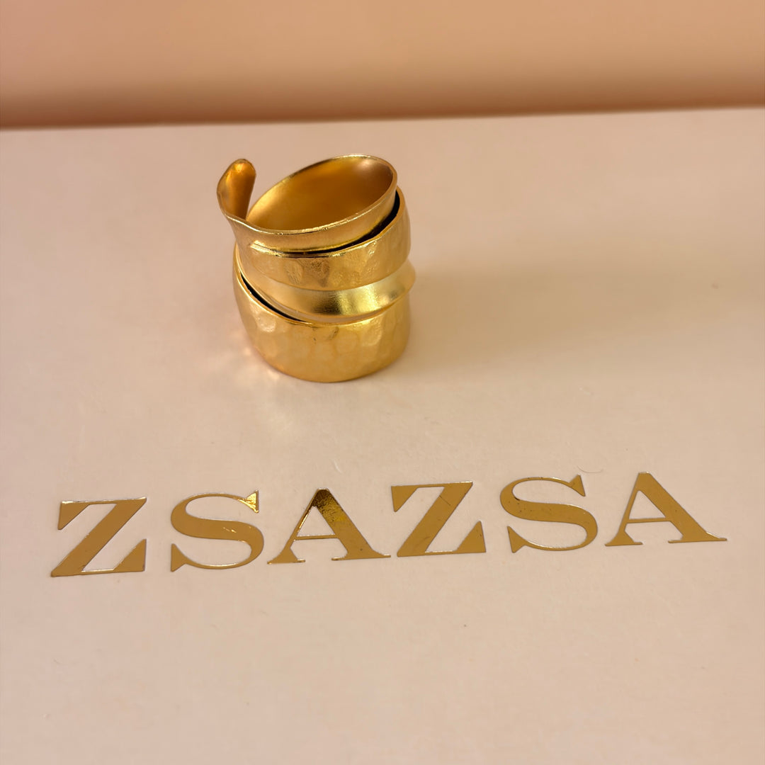 Handmade Wide Layered Ribbon Gold Ring | Gold Plated | ZsaZsa