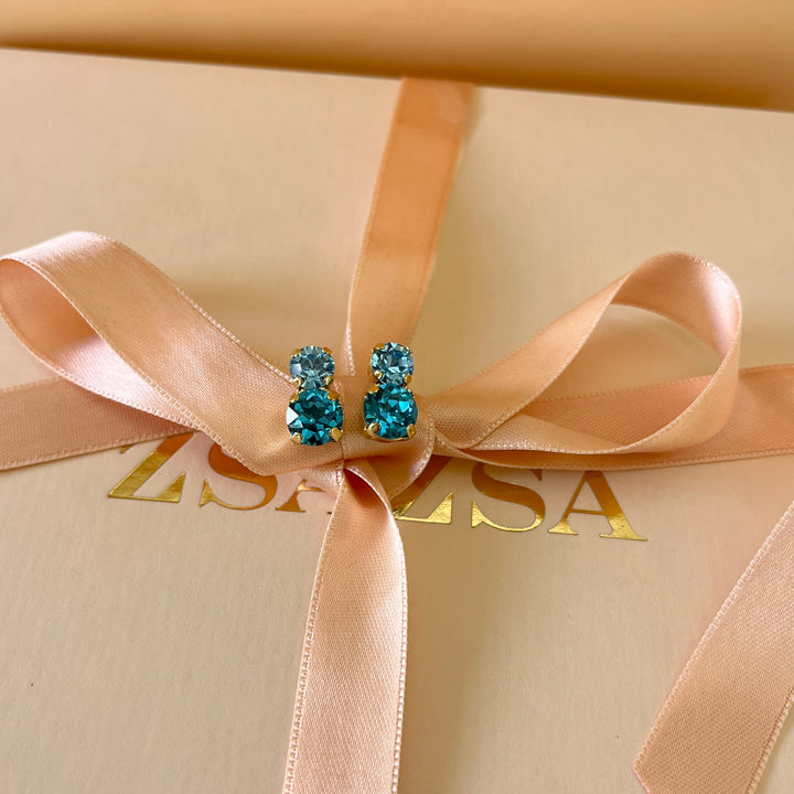 Turquoise double Swarovski crystals studs