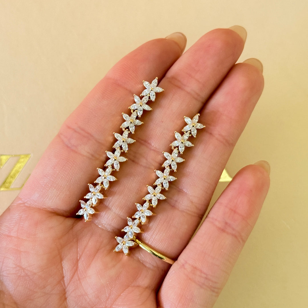 Dainty flowers zircone gold plated earrings and bracelet