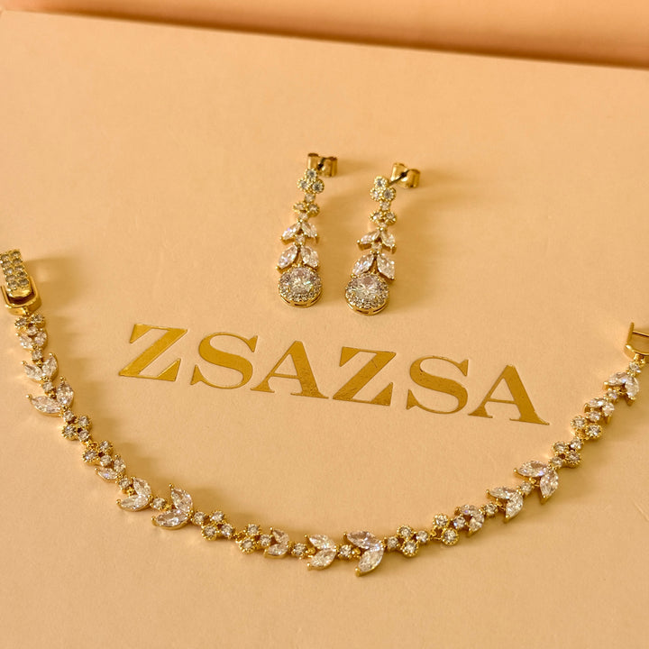 Marquise zircone gold plated earrings and bracelet