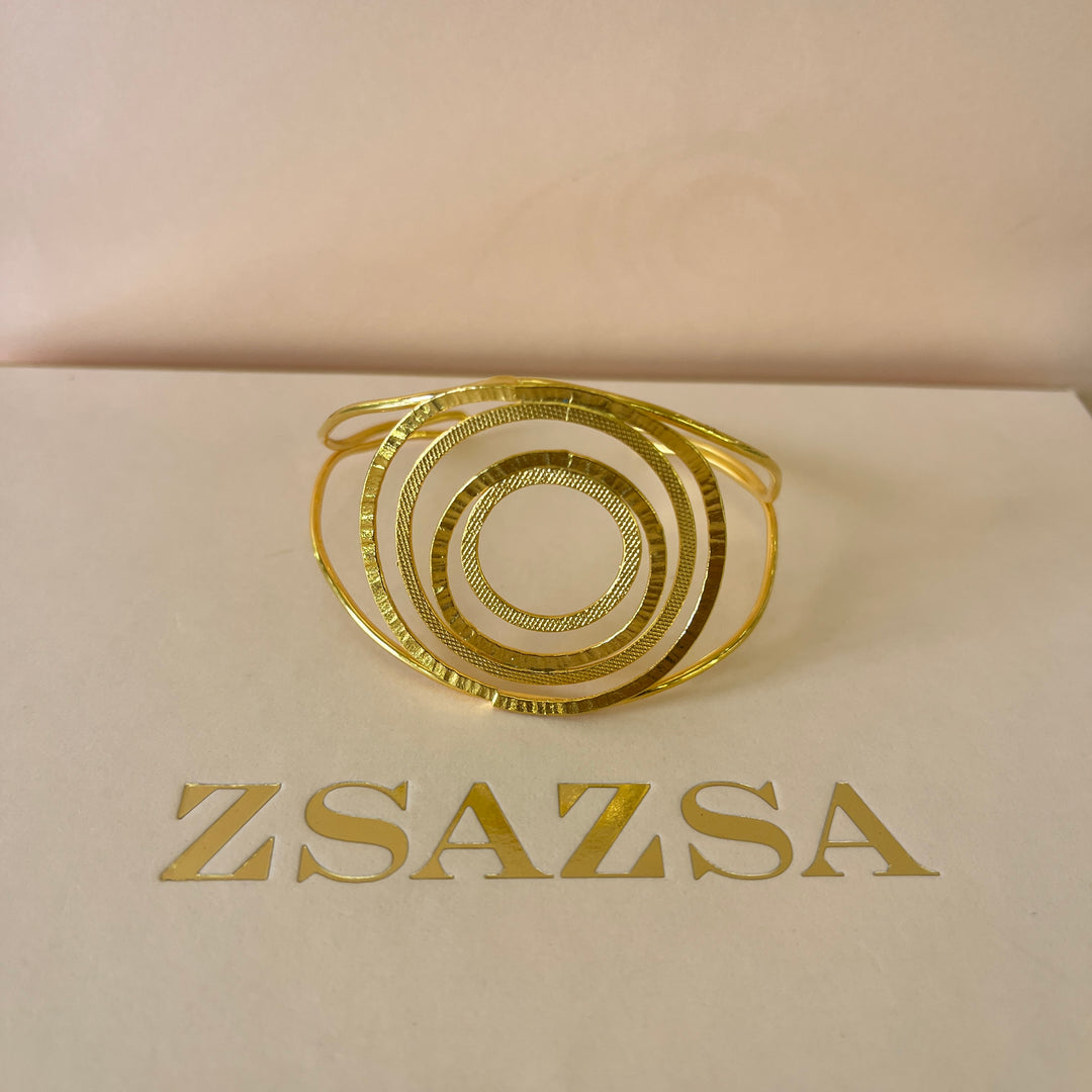 Round & spiral gold handmade earrings & bangle