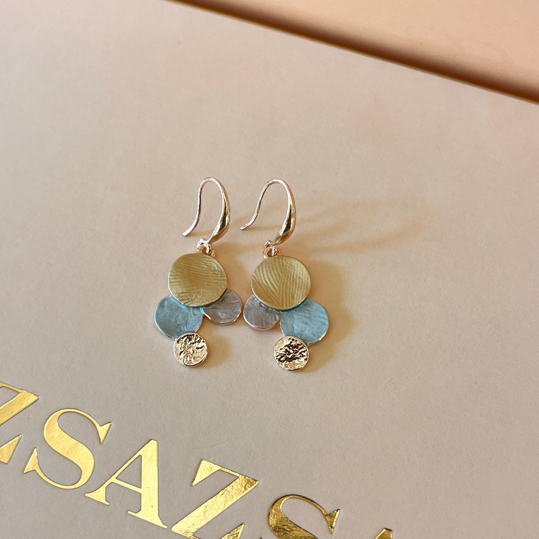 Enamel lime green, light turquoise and light grey hook earrings