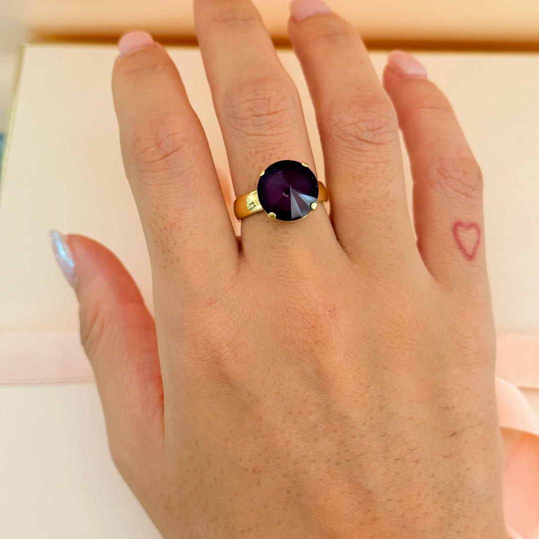 Statement plum Swarovski crystals earrings and ring