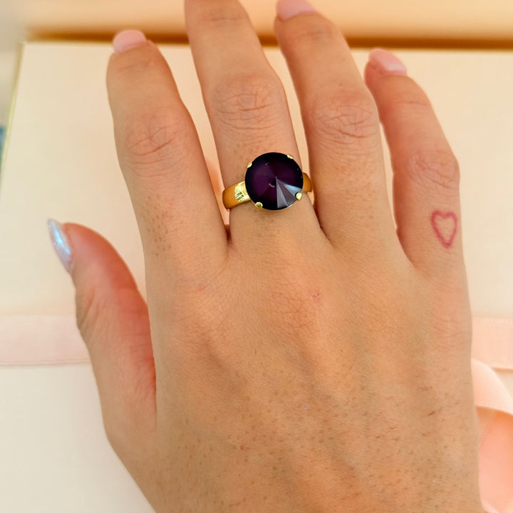 Statement plum Swarovski crystals earrings and ring