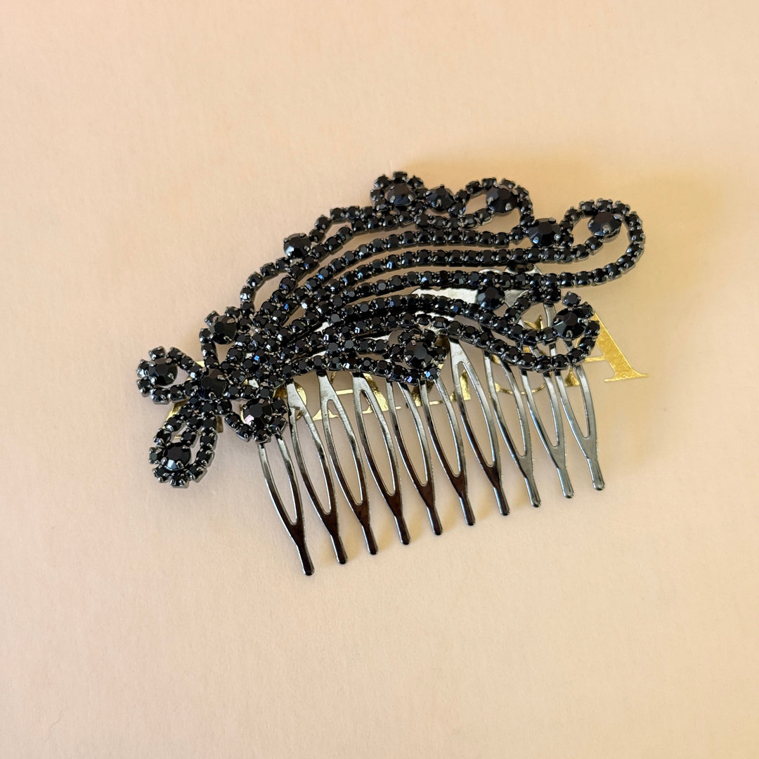Rhinestone black flower comb