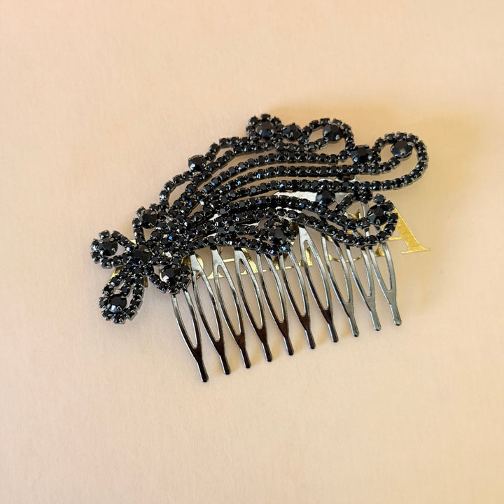 Rhinestone black flower comb