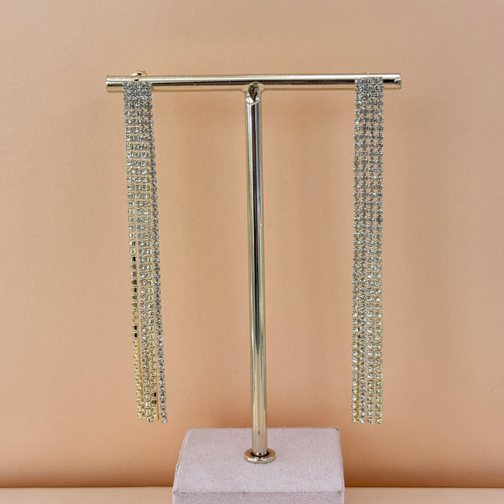 Long fringe gold plated zircone earrings