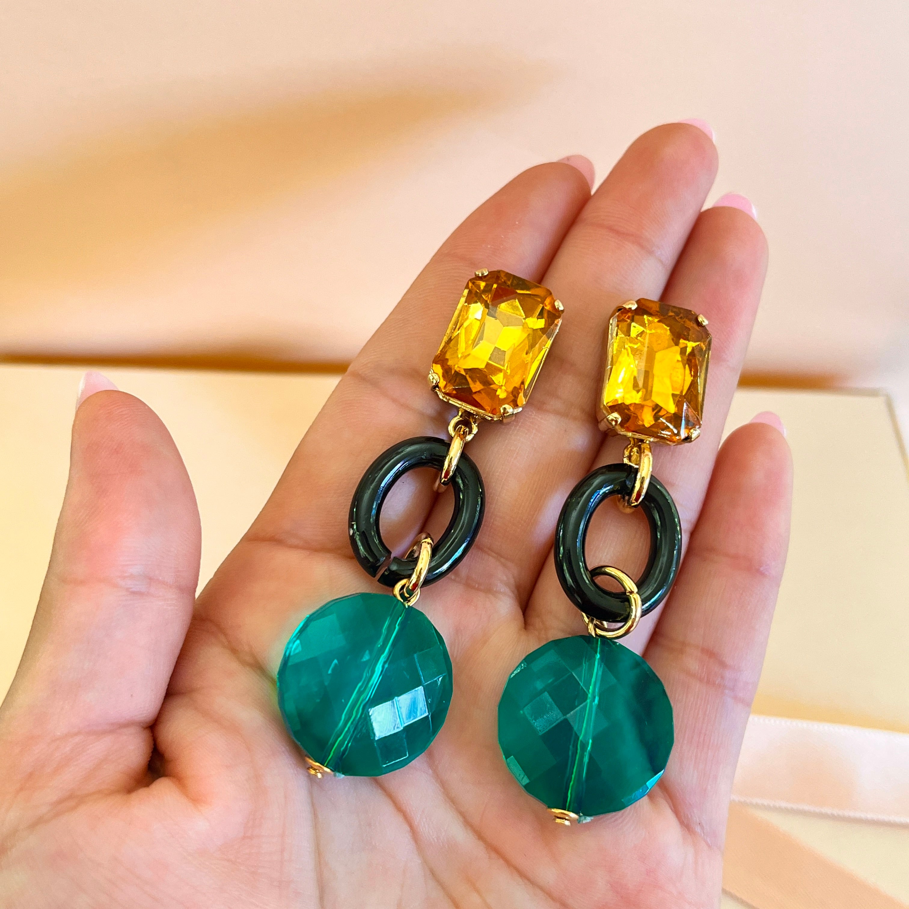 Yellow Swarovski crystals with resin earrings