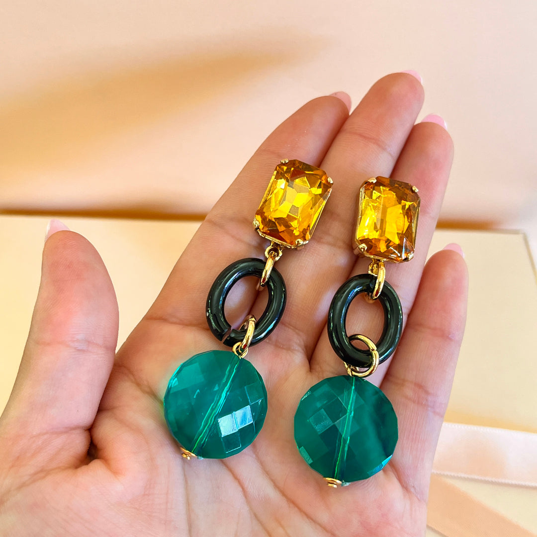 Yellow Swarovski crystals with resin earrings