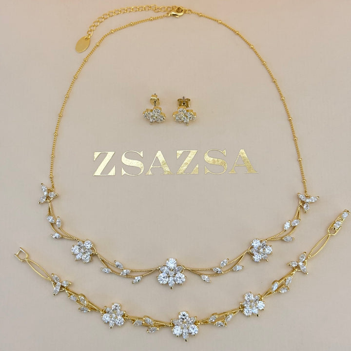 Flower zircone gold plated set