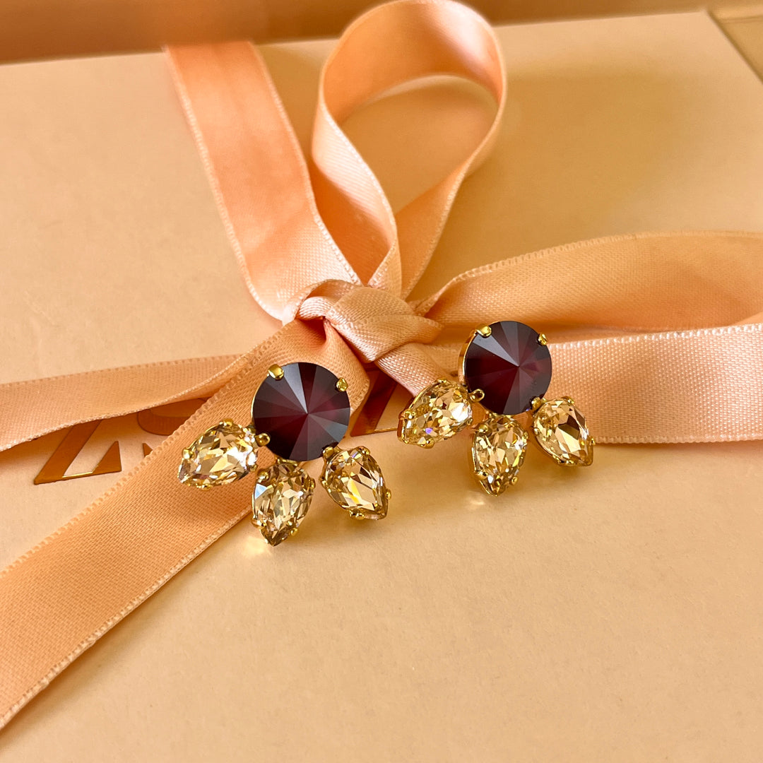 Purple and peach Swarovski crystals studs