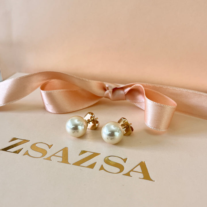 Cream Mallorca pearls gold plated studs