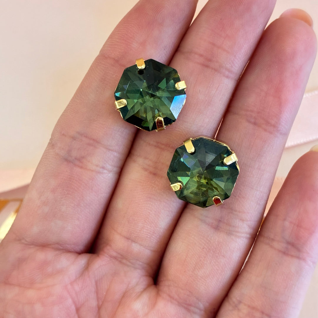 Olive green preciosa crystals studs