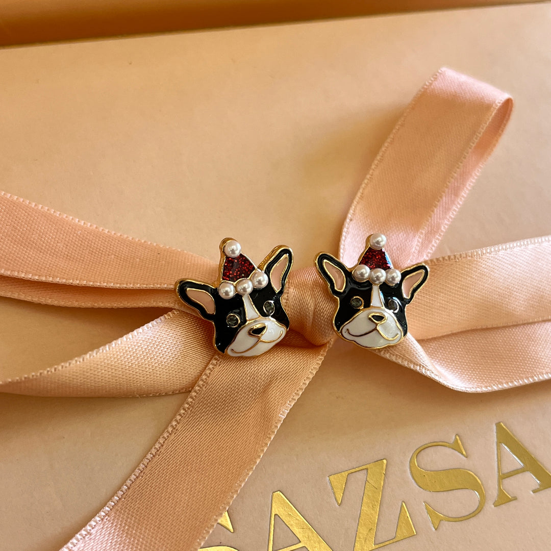 French bull dog Christmas studs
