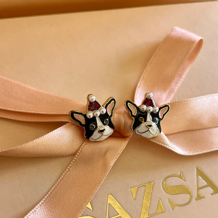 French bull dog Christmas studs
