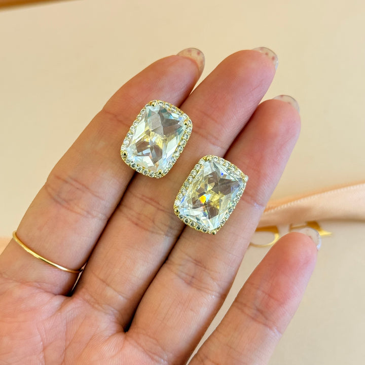 Rectangular zircone gold plated earrings