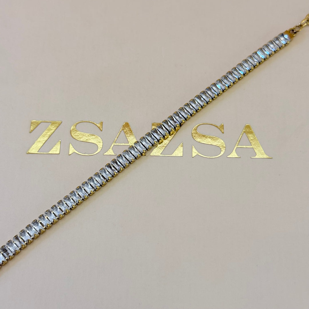 Baguette zircone stainless steel set