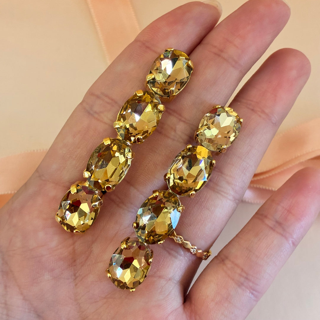 Bronze oval long Swarovski crystals earrings