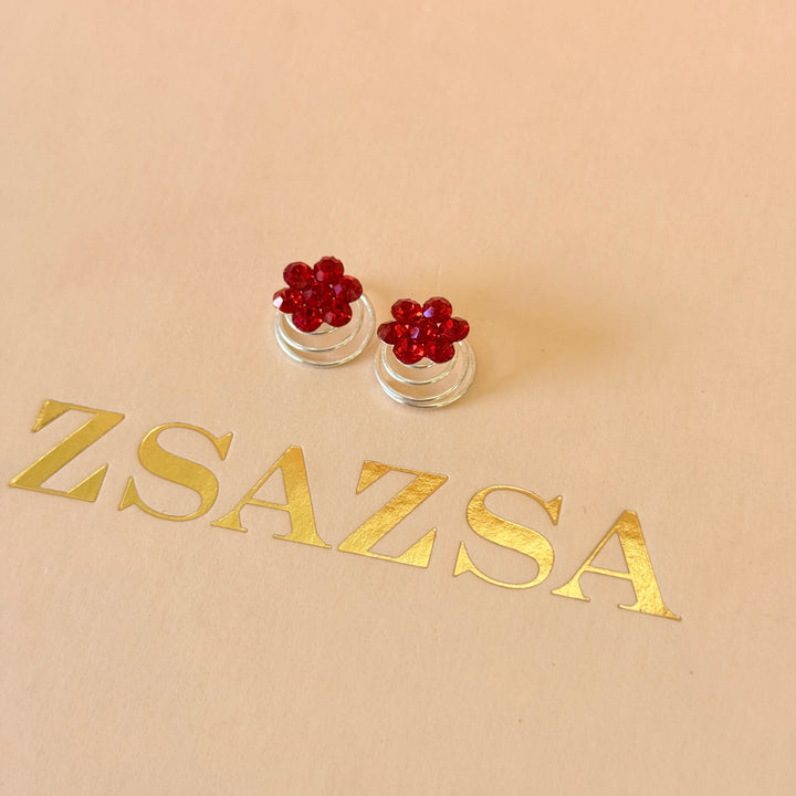 Rhinestone red dainty flower spiral hair