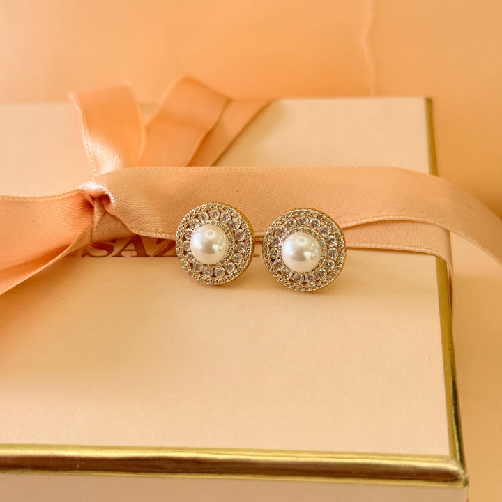 Classic pearl zircone sterling silver gold plated studs
