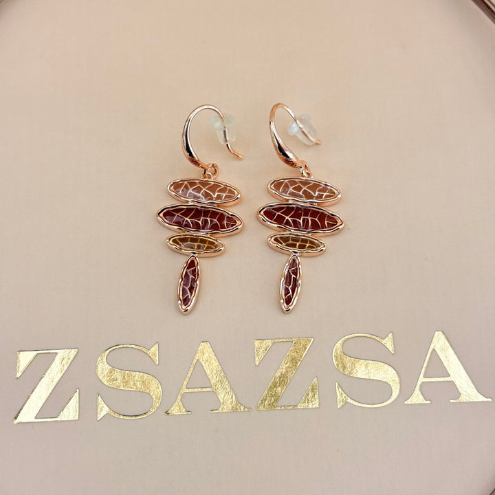 Brown and champagne texture enamel rose gold plated set