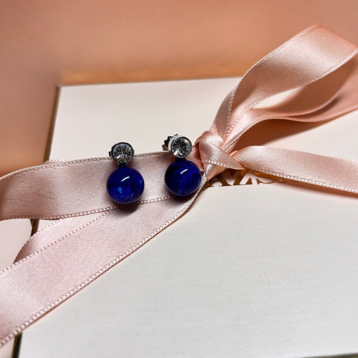 Dainty royal blue pearl earrings