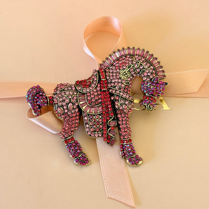 Pink horse vintage brooch