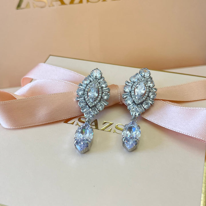 Silver zircone marquise earrings